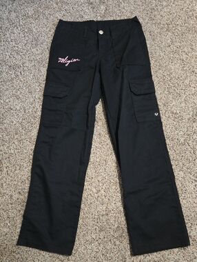 True Religion Black Cargo Pants with Pink Script Logo